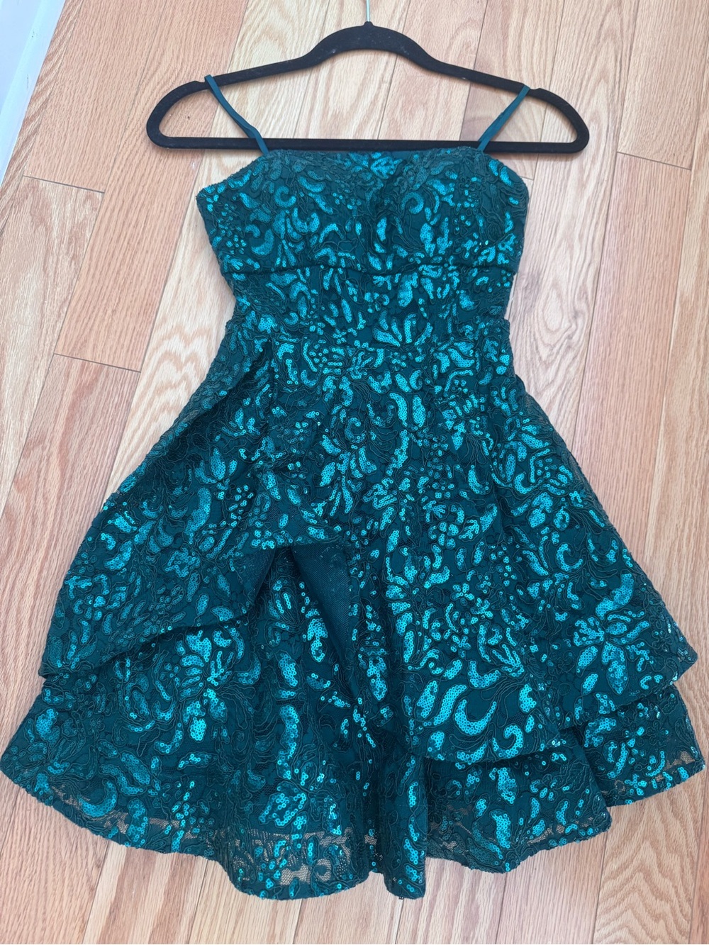 Emerald Sundae Teal Lace Sparkle Prom Dress